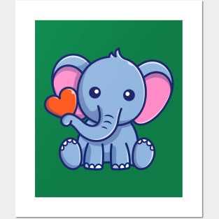 Cute Elephant Sitting With Love Cartoon Posters and Art